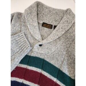 Vintage Eddie Bauer Sweater‎ Men's L Gray Striped Wool Blend Shawl Collar 90's